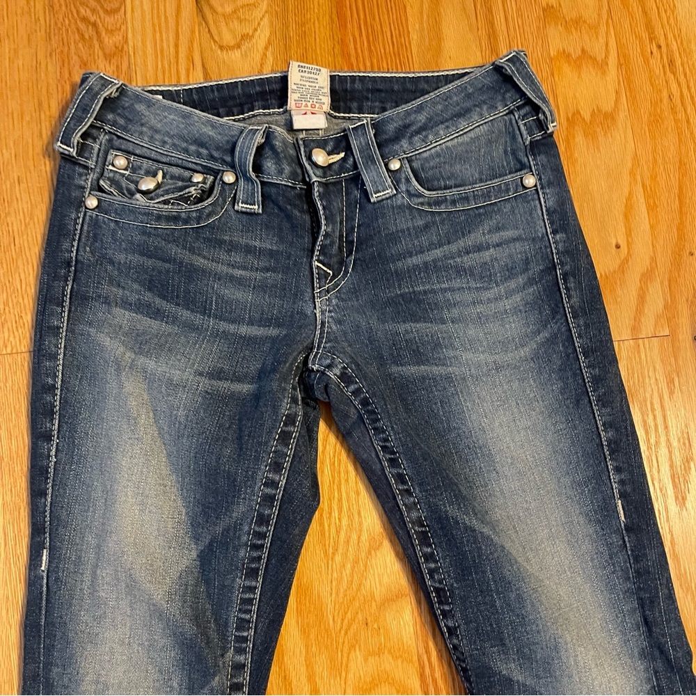 True Religion Joey Flare Leg White Stitch Jeans Size 27 - Picture 2 of 11